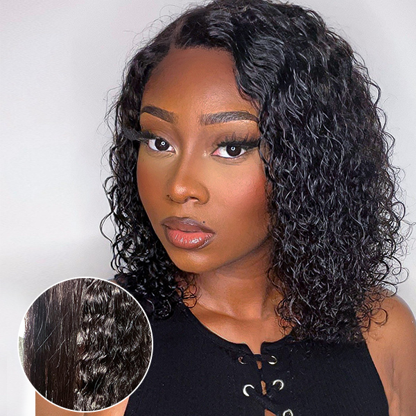 Wet And Wavy 5x5 Closure Pre-Cut Lace Water Wave Wig Glueless Side Part Human Hair Wig Breathable Cap