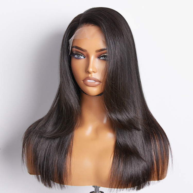 Layered Bangs Silky Straight Glueless 5x5 Closure HD Lace Wig-image-40276596719706