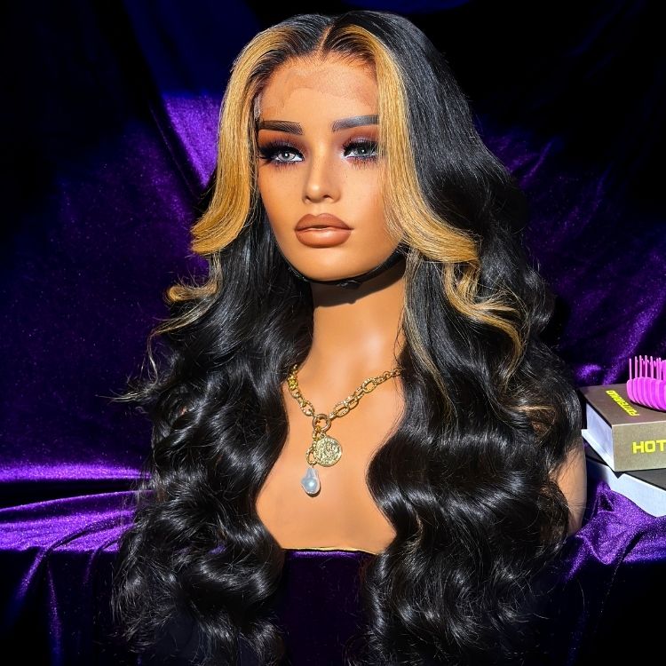 180% Density | Face-framing Blonde Highlight Layered Cut Loose Body Wave 5x5 Closure HD Lace Wig- US ONLY