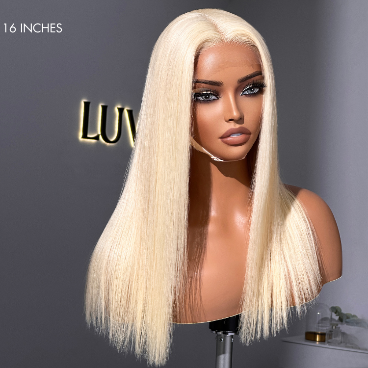 PreMax Wigs , Easily Redyed 613 Silky Straight 5x5 Closure HD Lace Glueless Mid Part Long Wig Pre-cut & Plucked & Bleached