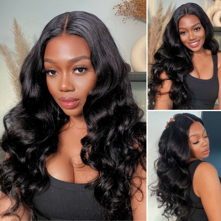 Jet Black Loose Body Wave Glueless 5x5 Closure Lace Wig 100% Human Hair-image-40296423751770