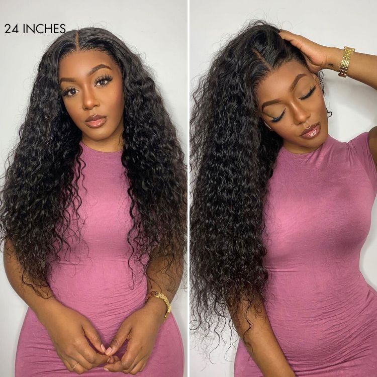 Water Wave 360 Lace Flexi-Fit Invisi Drawstring Cap Long Wig 100% Human Hair Pre-bleached & Pre-plucked & Pre-Cut Lace