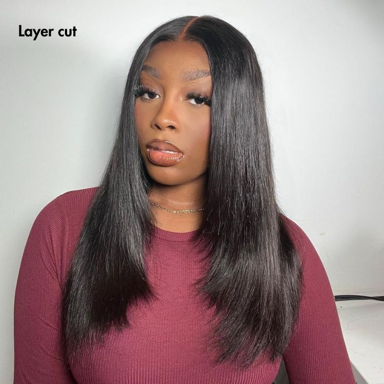 PRE MAXâ¢ - Layer Cut Super Natural Hairline Silky Straight Glueless 13x4 Frontal Lace Wig Human Hair Pre-Cut Lace