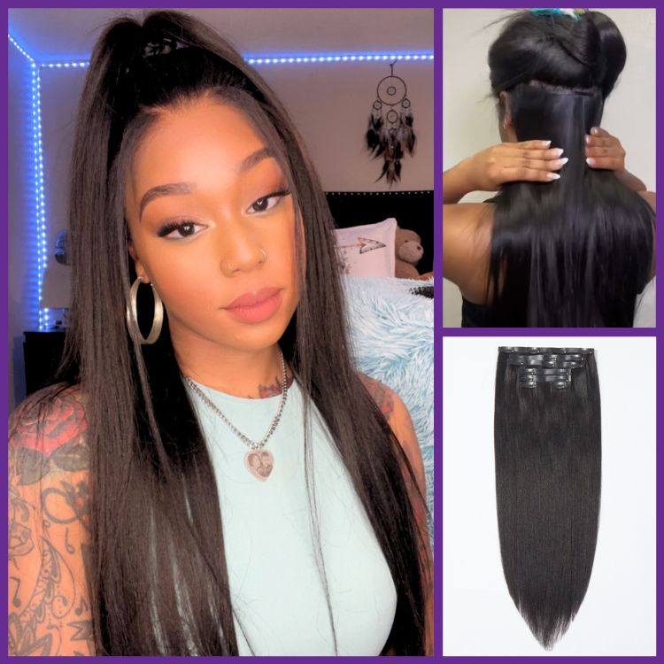 Ultra Natural Seamless Yaki Straight Clip In Human Hair Extensions Hair Pieces 135g 9pcs / 7pcs With Free Gift