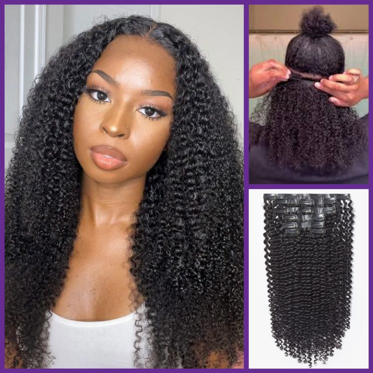 Full Kinky Curly Seamless Clip In Human Hair Extensions Hair Pieces 135g 9pcs / 7pcs With Free Gift