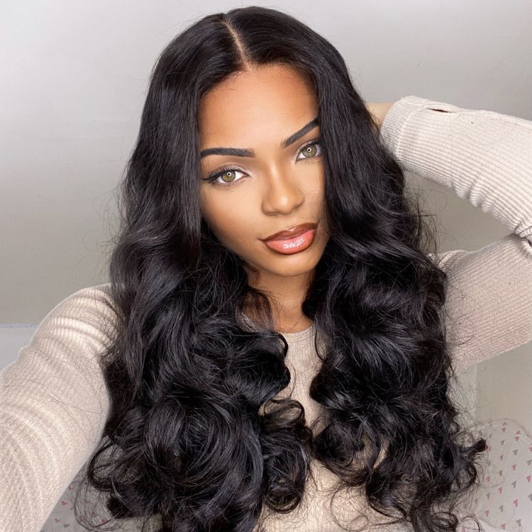 Luvme Hair 180% Density , Natural Black Loose Body Wave 5x5 Closure HD Lace Glueless Mid Part Long Wig , Large & Small Cap Size