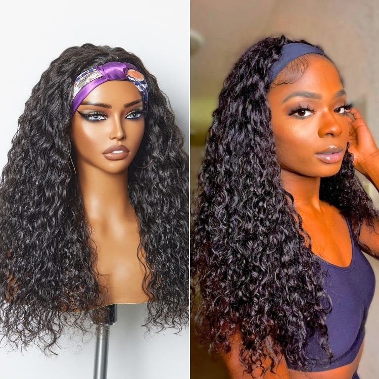 Wet And Wavy , Throw On & Go Water Wave Glueless Long Headband Wig (Get 2 Free Random Headbands)