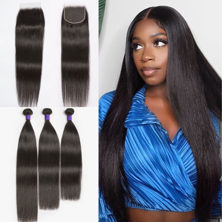 Upgraded Brazilian Hair , 3 Bundles With 5x5 HD Lace Closure Virgin Straight Hair