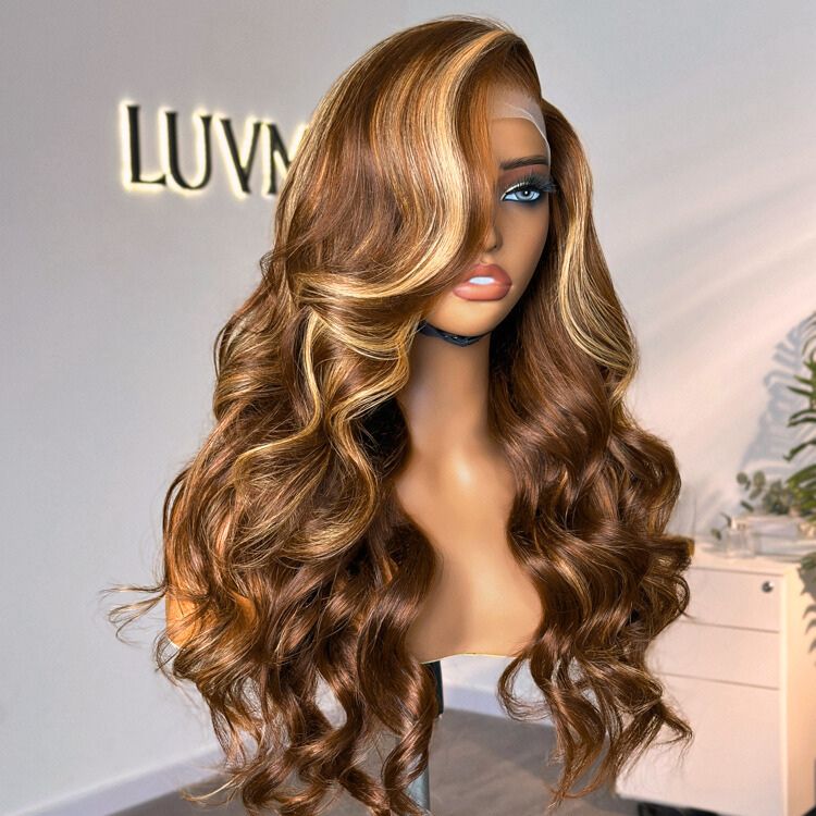 Special Offer , Honey Blonde Highlight / Natural Black Loose Body Wave Glueless 13x4 Frontal Lace Wig 100% Human Hair