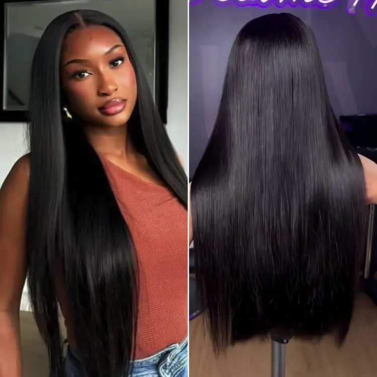 PreMax Wigs | Jet Black Middle Part Silky Straight Glueless 5x5 Closure Lace Wig Pre-Cut Lace-image-41276352790618