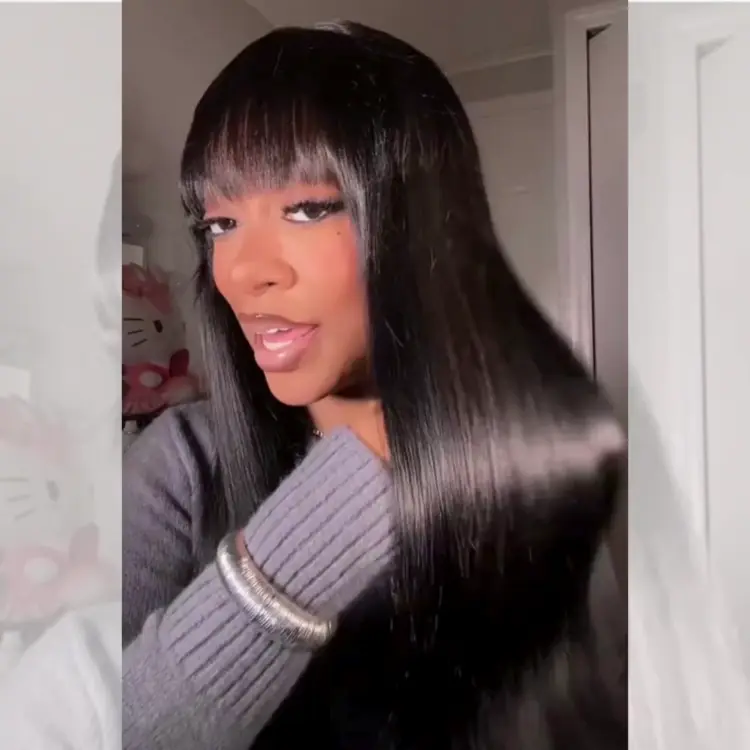 Breathable Cap Yaki Straight Ultra Natural Minimalist Lace Long Wig with Bangs