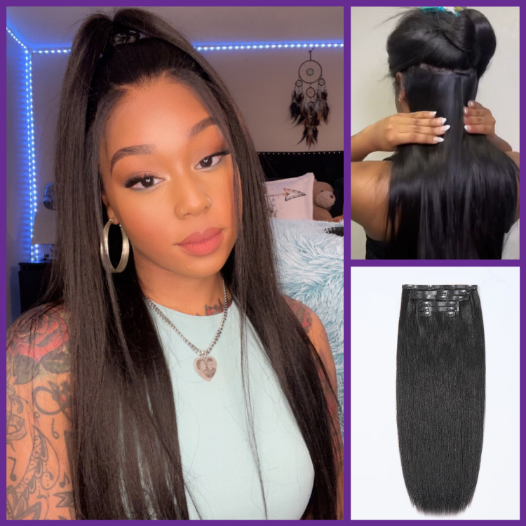 Ultra Natural Seamless Yaki Straight Clip in Extensions Real Human Hair Pieces 135g 9pcs / 7pcs with Free Gift - Limited Offer-image-41379247259738