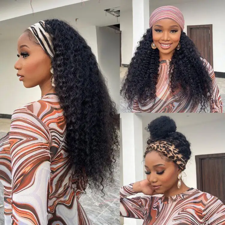 Black Deep Wave Headband Wig (Get Free Trendy Headbands)