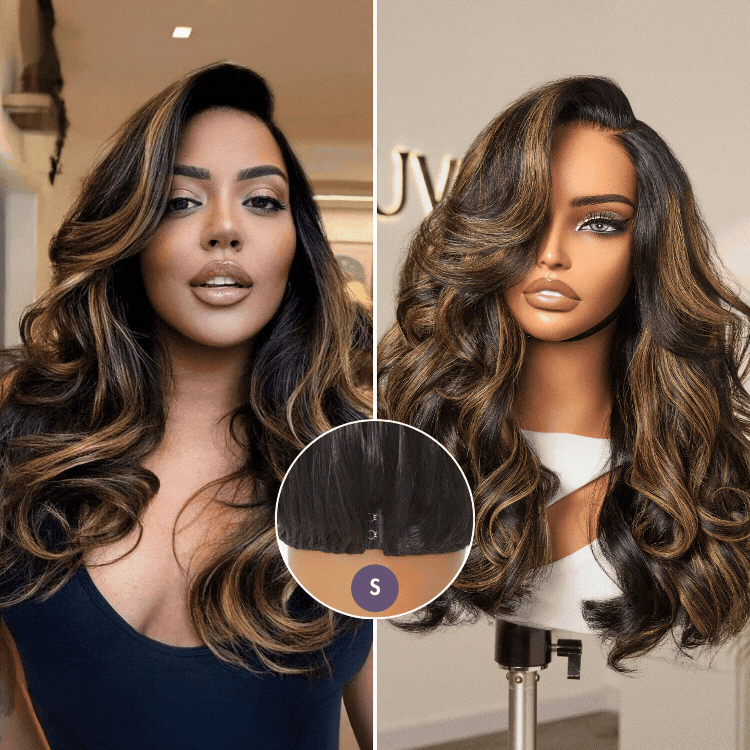 Luvme All-Day Comfortâ¢ Wig 200% Density Brown Highlight Loose Body Wave Glueless Minimalist HD Lace Wig Pre-Cut Lace