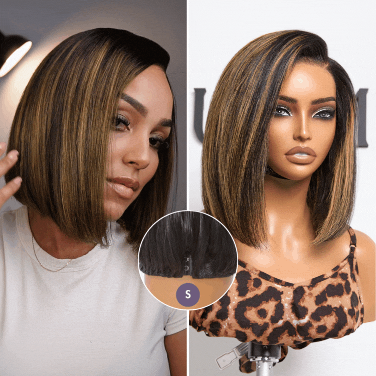 Luvme All-Day Comfortâ¢ Wig Brown Highlight Blunt Cut Bob Glueless Minimalist HD Lace Wig Pre-Cut Lace
