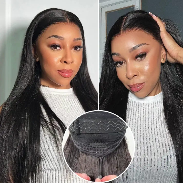 PreMax Wigs - Flexi-Fit Drawstring Cap Silky Straight Glueless 13x4 Frontal Lace Human Hair Wig Pre-Cut Lace