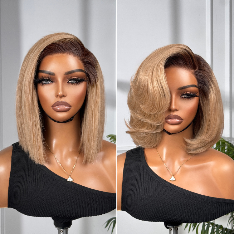 Ash Blonde Ombre Blunt Cut Bob Glueless Minimalist HD Lace Short Bob Wig Ready to Go Pre-Cut Lace from Luvme Hair
