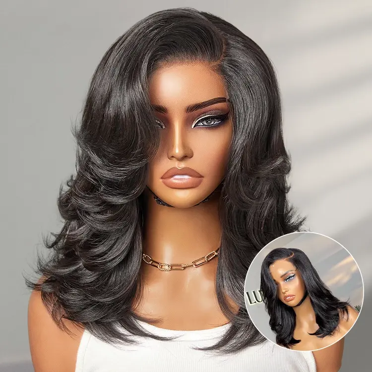 New Customers Only | Effortlessly Chic Layered Haircut Wavy Glueless HD Minimalist Lace Short Wig-image-42014714429530