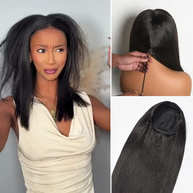 Luvme Too Easy Textureâ¢ Wig Yaki Straight Glueless Flexi-Fit Drawstring 3-In-1 Half Wig Human Hair