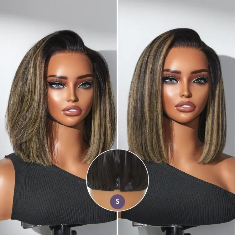 Luvme All-Day Comfortâ¢ Wig Blonde Highlight Blunt Cut Bob Glueless Minimalist HD Lace Short Bob Wig Pre-Cut Lace