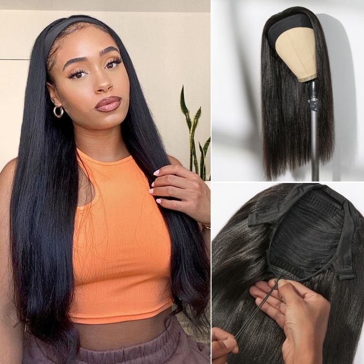 Luvme Too Easy Textureâ¢ Wig Kinky Straight Flexi-Fit Drawstring Glueless Headband Wig (Get Free Trendy Headbands)