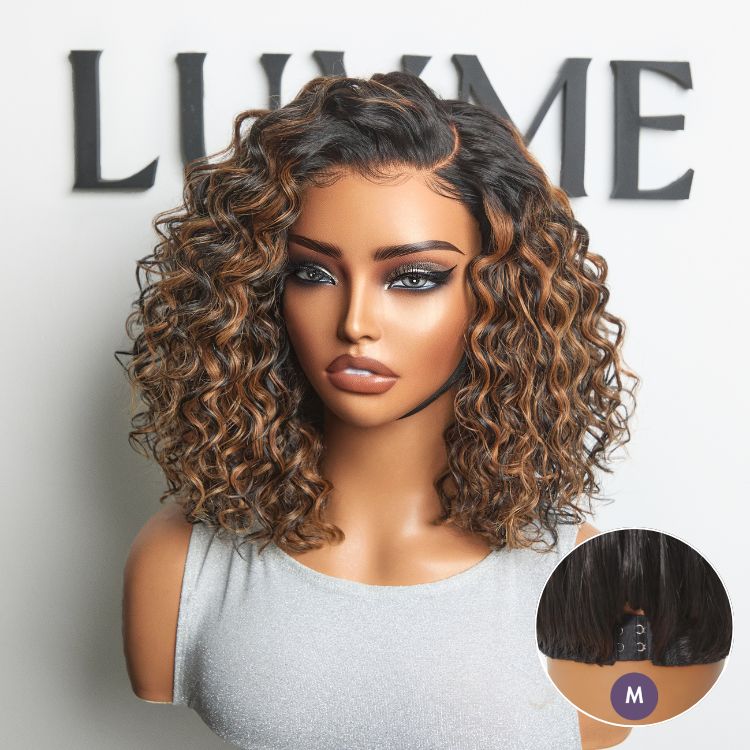 Luvme All-Day Comfortâ¢ Wig Brown Highlight Deep Wave Glueless Minimalist HD Lace Curly Wig Pre-Cut Lace
