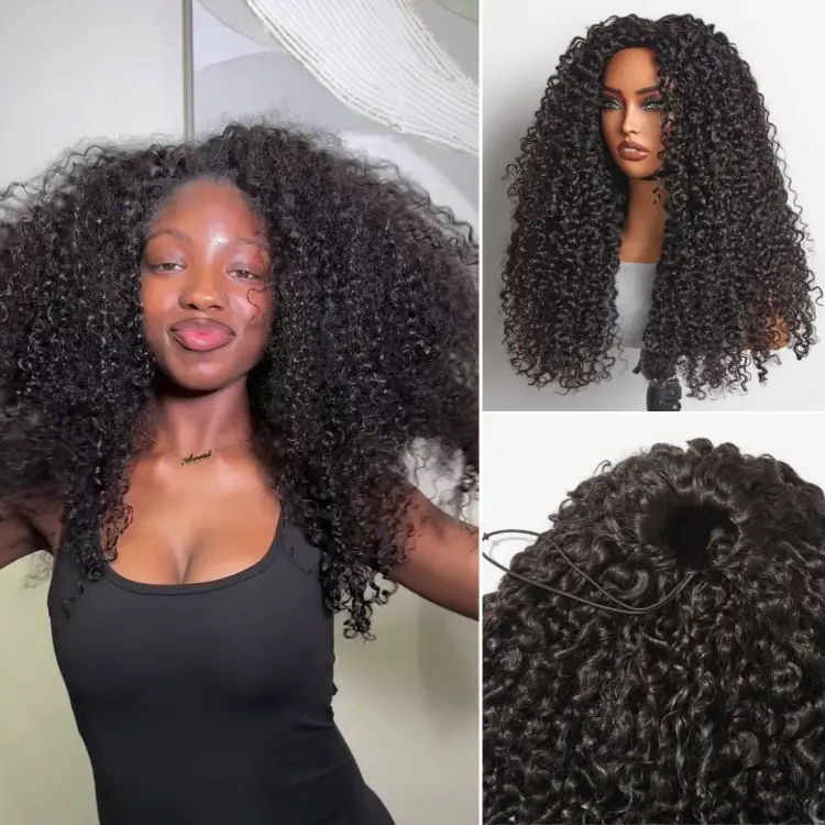 Luvme Too Easy Textureâ¢ 3-In-1 Half Wig Kinky Curly / Yaki Straight / Messy Burmese Curly Glueless Flexi-Fit Drawstring Wig