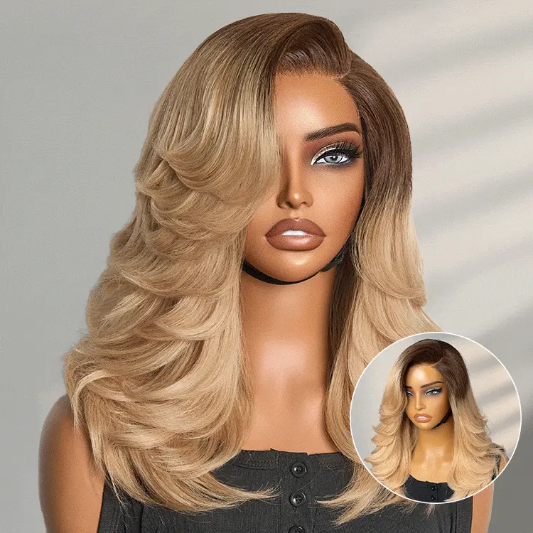 Effortlessly Chic Butterfly Cut Layered Wavy Glueless HD Minimalist Lace Short Wig-image-42051780247642