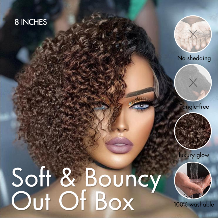 New Customers Only | Trendy Short Cut Curly Minimalist HD Lace Glueless Side Part Wig 100% Human Hair-image-42005203222618