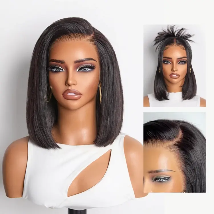 NatureMAXâ¢ Silky Blunt Cut Bob Glueless Ear-to-ear 13x4 HD Lace Front Wig Pre-Cut Lace Flexi-Fit Drawstring Cap