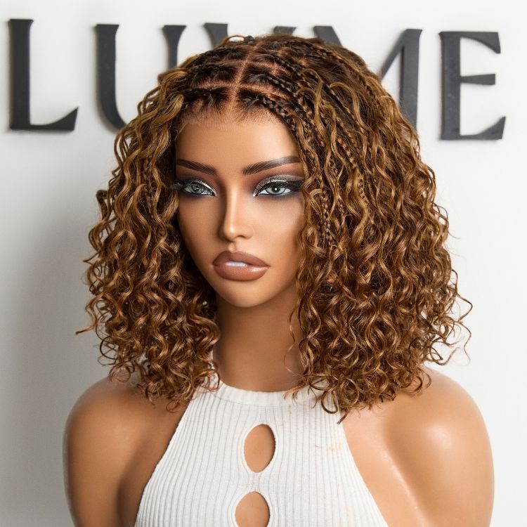 Readitressâ¢ Boho Braids Deep Curly Glueless 5x5 Closure Lace with Braided Top Human Hair Wig Pre-Cut Lace-image-42252941394010