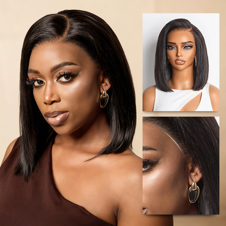 NatureMAXâ¢ Silky Blunt Cut Bob Glueless Ear-to-ear 13x4 HD Lace Front Wig Pre-Cut Lace Flexi-Fit Drawstring Cap-image-42199558291546