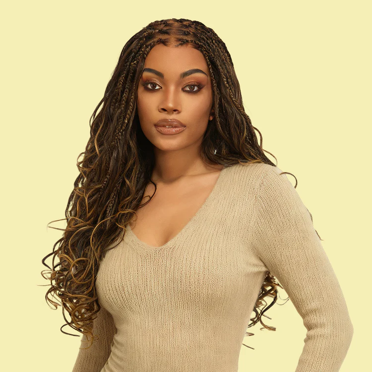 French Curl Knotless Boho Braids HD Full Lace Long Wig Flexi Fit Invisi Drawstring Cap - US Only