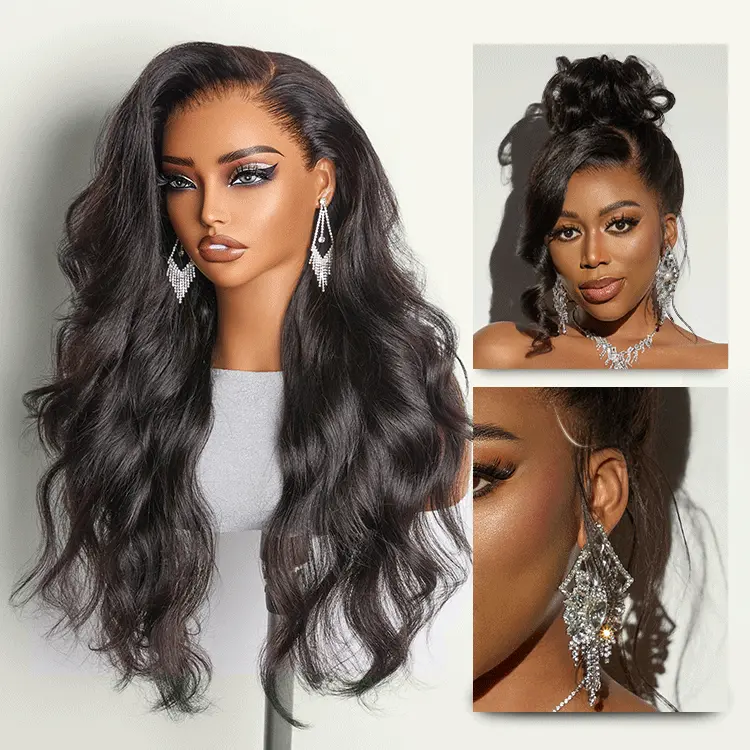 Luvme Hair Full Lace Classy Natural Black Body Wave Free Parting Half Up Half Down Wig Invisi Drawstring Cap Pre-cut Lace