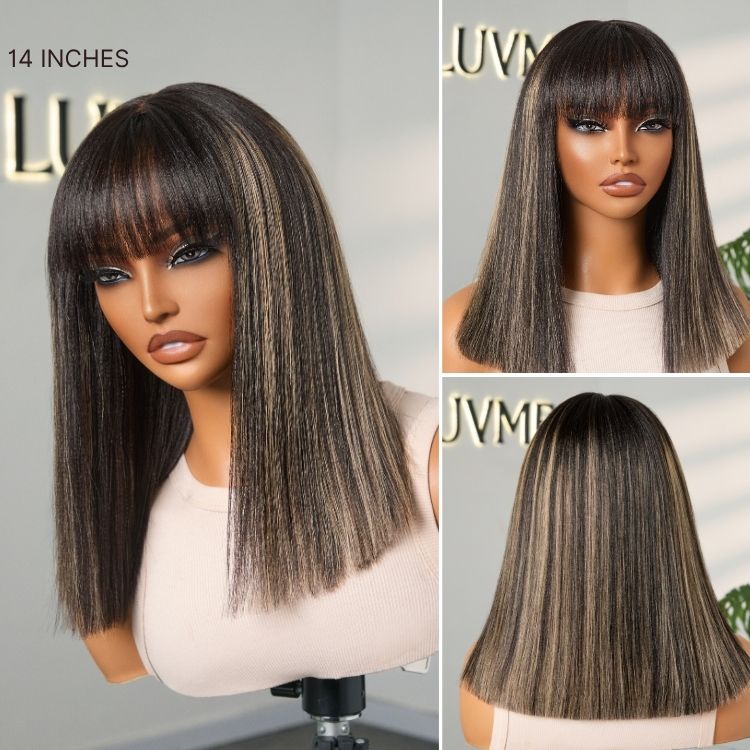 New Customers Only | Put On and Go Realistic Glueless Yaki Straight Bob with Bangs Minimalist Lace Wig 100% Human Hair-image-42806184968282