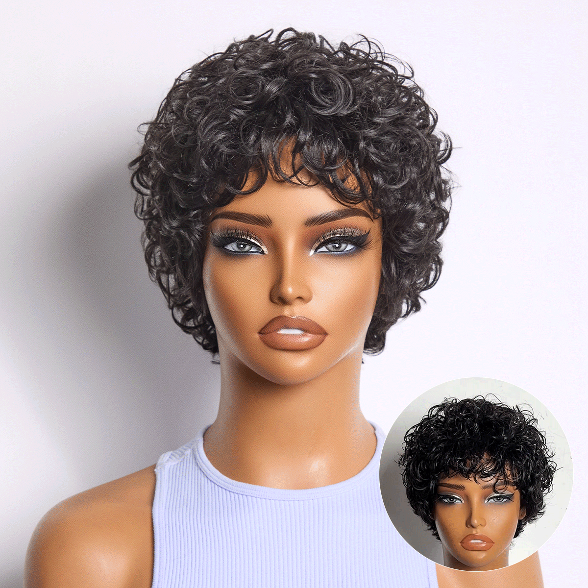 Throw On & Go Natural Black Big Curly Glueless Short Wig Ultra Comfort Cotton Cap Hair Loss Friendly Wig-image-42774603989082