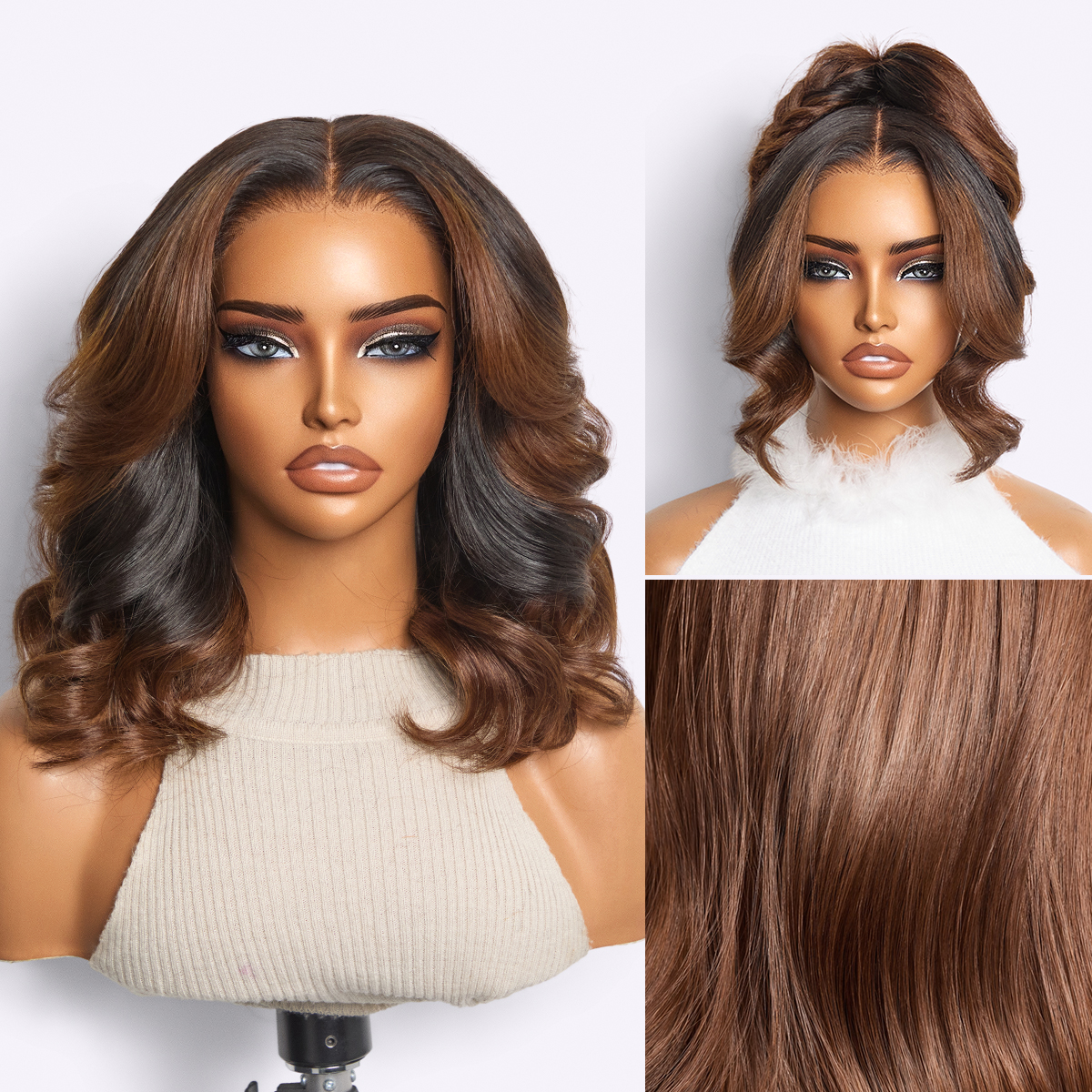 Luvme All-Day Curl Holdâ¢ Premier Grade Hair Ombre Brown Body Wave CuticleAlignâ¢ PartingMax Glueless 7x6 HD Lace Wig Pre-Cut Lace-image-43062148169818