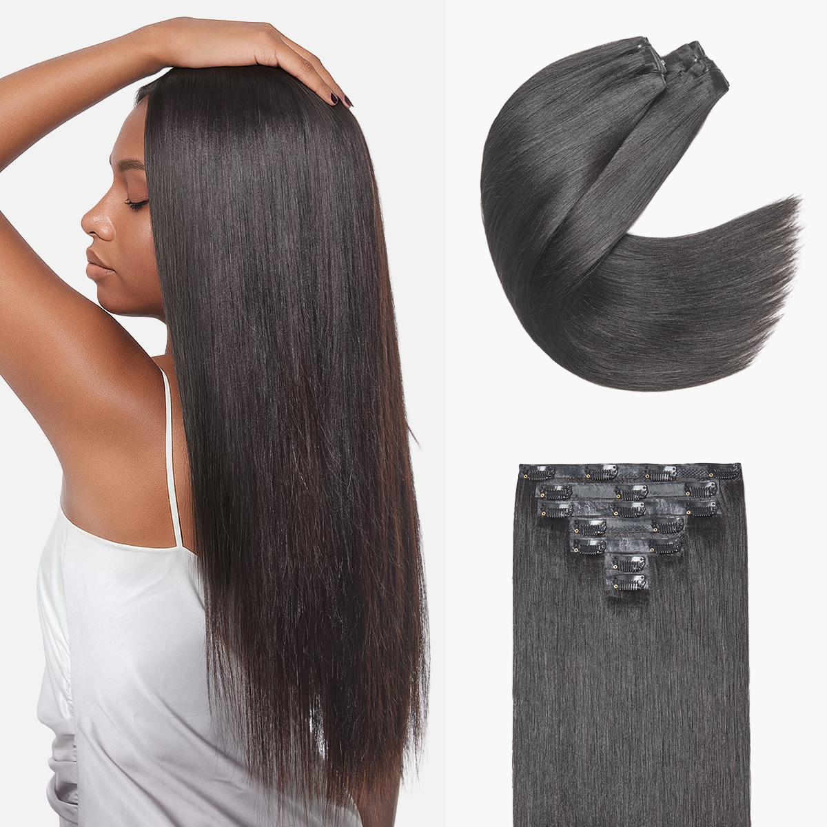 Yaki Straight 0.59mm Zero Trace Invisible Clip in Hair Extensions 100g 7pcs / 6pcs Seamless Blend & Lightweight for Daily Styling-image-43171248799834