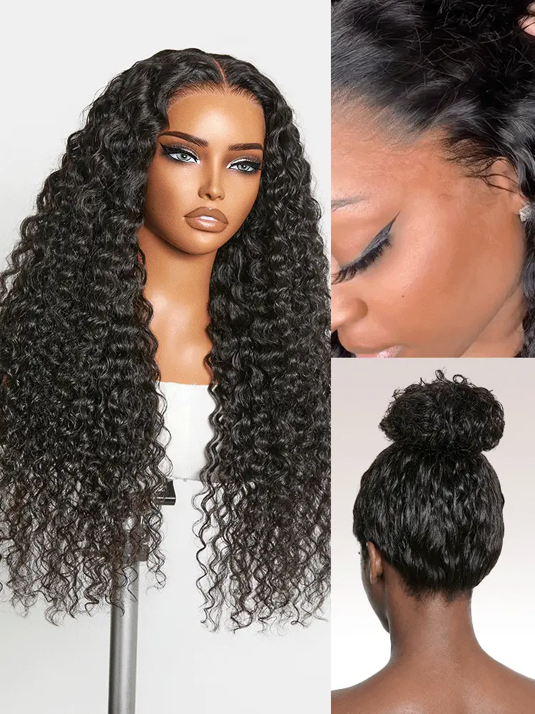 PreMax 180% Density Water Wave Glueless Flexi-Fit Drawstring 13x4 Frontal Lace Fluffy Curly Pre-Cut Lace Wig, 360-Like Design Allows Ponytail & Updo-image-43334202916954