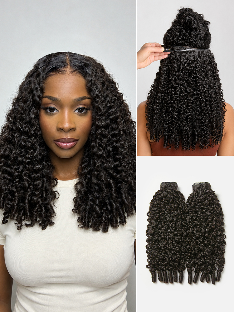 Burmese Curly Finger Coil Ends Seamless Clip in Extensions Real Human Hair Pieces 135g 9pcs / 7pcs with Free Gift-image-43329032126554