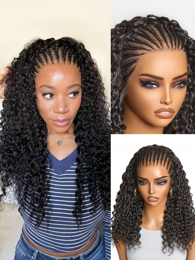 Readitressâ¢ Knotless Fulani Braids Deep Wave Glueless Ear-to-ear 13x4 Frontal HD Lace Wig Human Hair-image-42403111010394