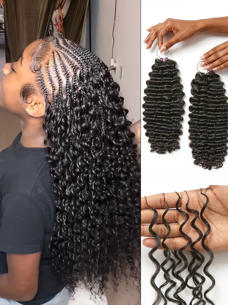 Readitressâ¢ Pre-Separated Feather Crochet Human Hair for Miracle Knots Boho Braids | Deep Wave, Burmese Curly Protective Style (Free Gifts Included)-image-43374753742938