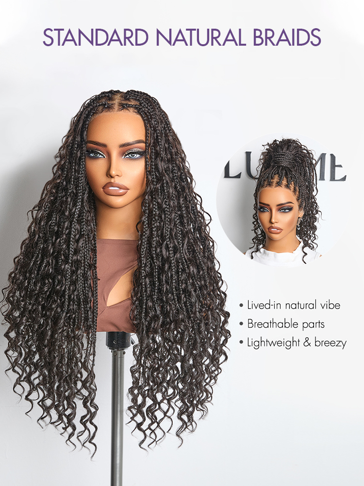 Luvme Hair-OwnScalpâ¢  Light Weight Flexi-Fit Invisi Drawstring Cap Full Lace Knotless Boho Curls Braided Long Wig Super Natural Scalp